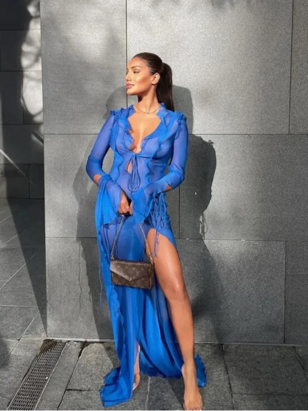 New Rat & Boa Farretti Dress Maxi Blue Sheer Cobalt Small - Picture 8 of 12